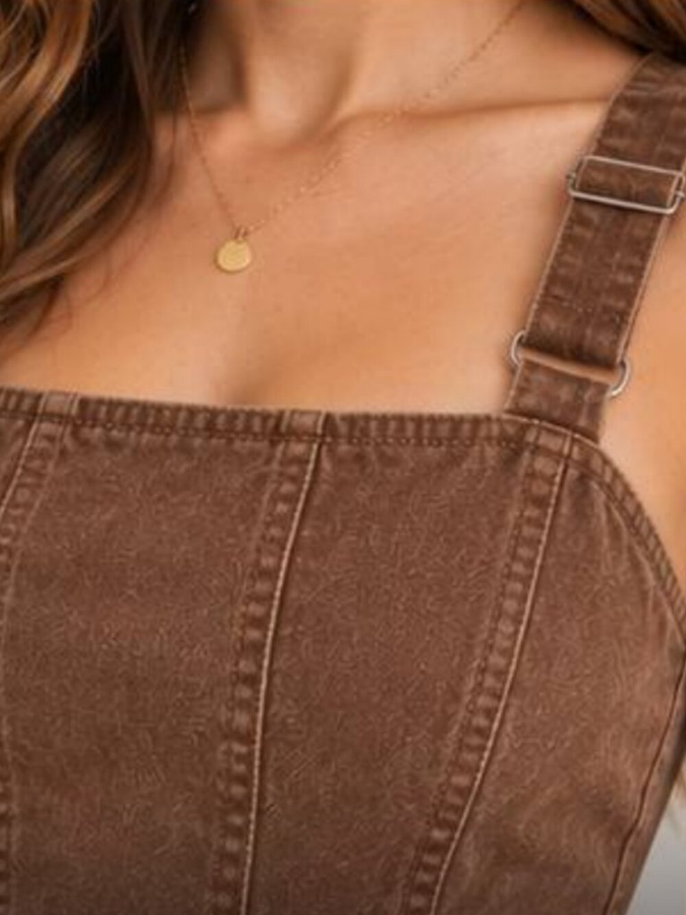 Brown denim midi dress, mocha fit and flare dress side Pockets - Picture 4 of 8